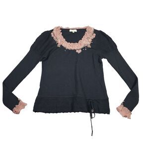 Pink & Mary Vintage Y2K Coquette‎ Girly Chic Embellished Neckline Sweater Sz S